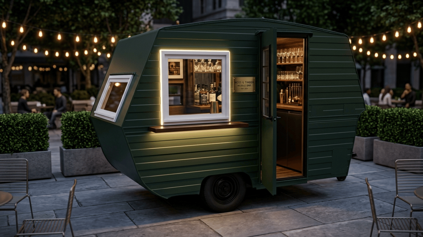 The Emerald trailer parked outside